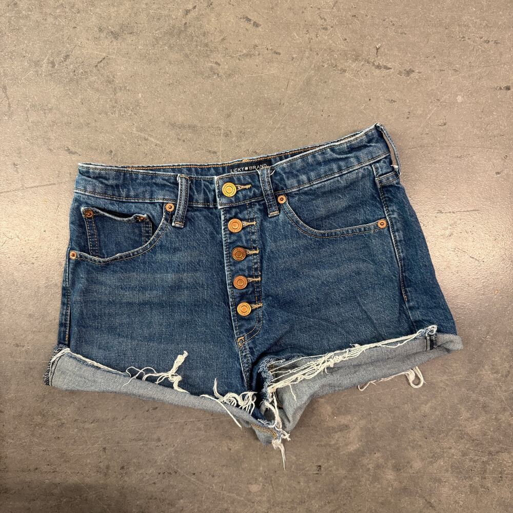 Vintage Y2k Lucky Brand Dark Wash Button Up Denim Jean Shorts Women's Size 6/28 - Picture 2 of 5